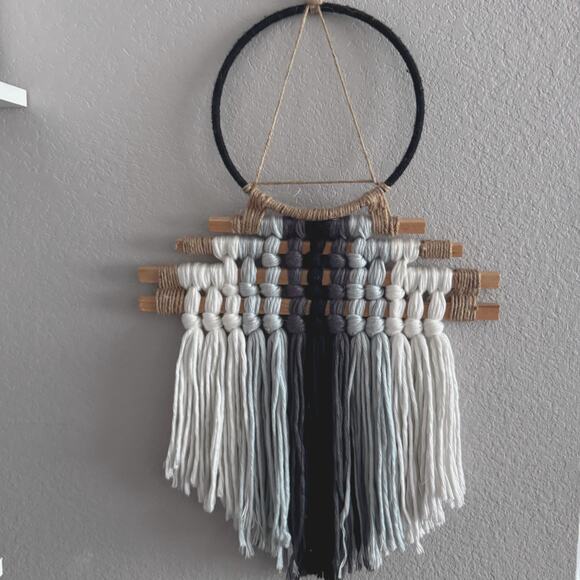 Handmade Macramé Wall Hanging – Neutral Boho Decor in Black, Gray & White - Picture 8 of 8